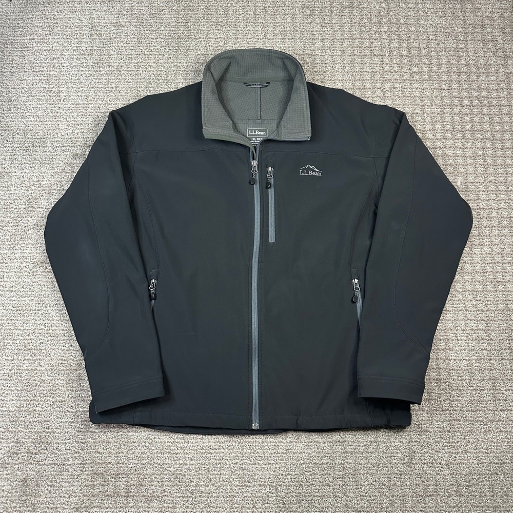 LL Bean Mens Discovery Soft Shell Jacket XL Black Full Zip Grid Fleece 287463